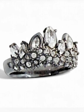 NEW Alexis Bittar Crystal Tiara Crown Ring Size 6.5 Gunmetal Black C Z SB11